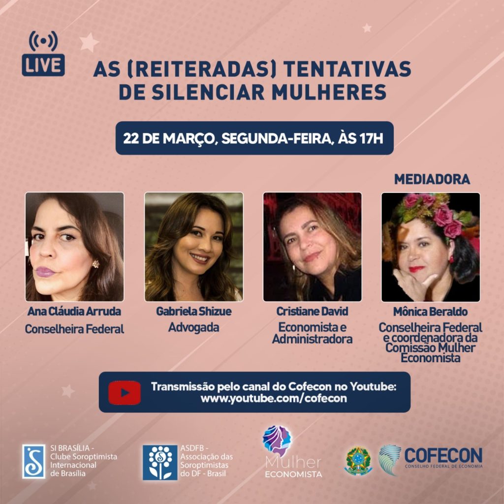 Cofecon realizará live sobre “As (reiteradas) tentativas de silenciar mulheres”