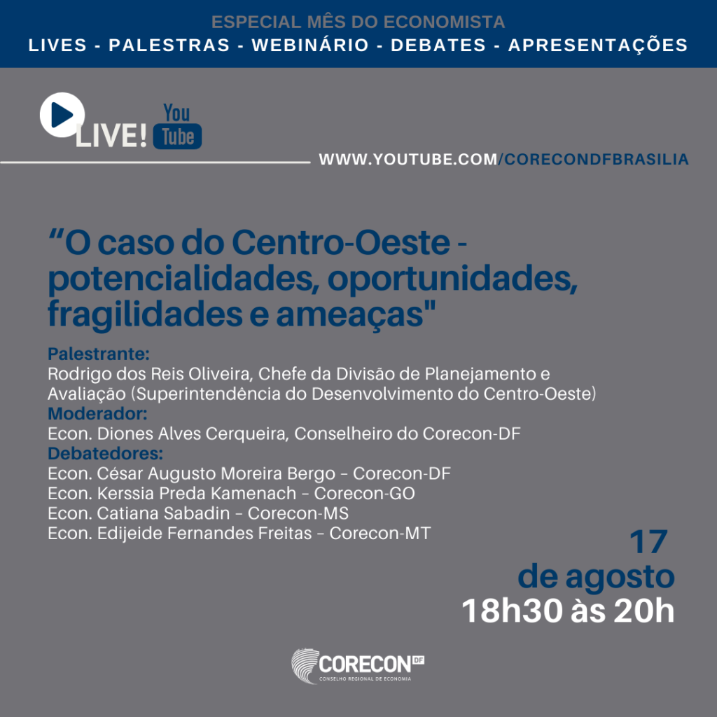 Corecon-DF promoverá live sobre desenvolvimento regional do Centro-Oeste