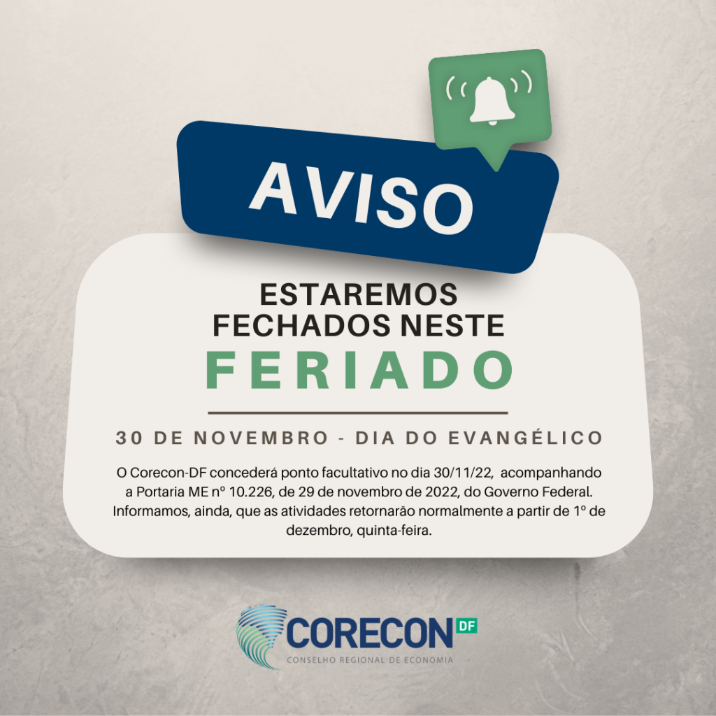 Corecon-DF não terá expediente no dia do evangélico