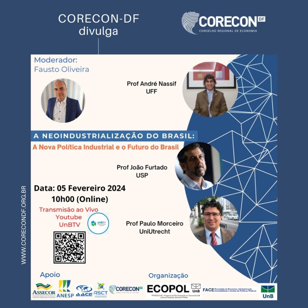 Corecon DF divulga debate organizado pela UnB: A Nova Política Industial e o Futuro do Brasil!